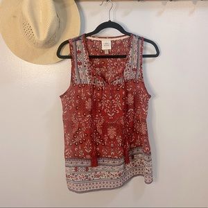 Knox Rose Red Floral Blouse with Tassels Size Small